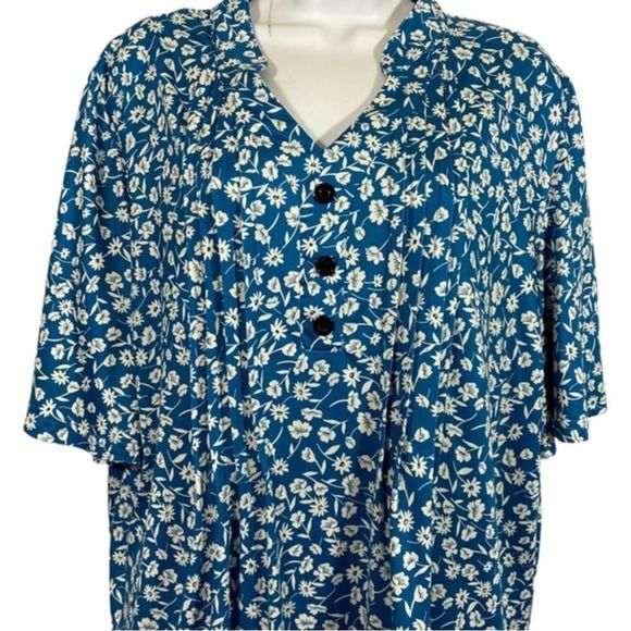 Hocosit Size XL Blouse Pleated Button Front Floral Print Short Ruffle Sleeve - Picture 4 of 9